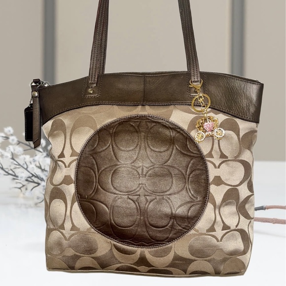 Coach Handbags - Coach Laura Signature Gold & Chocolate Poppy Tote Bag w/Poppy Tag